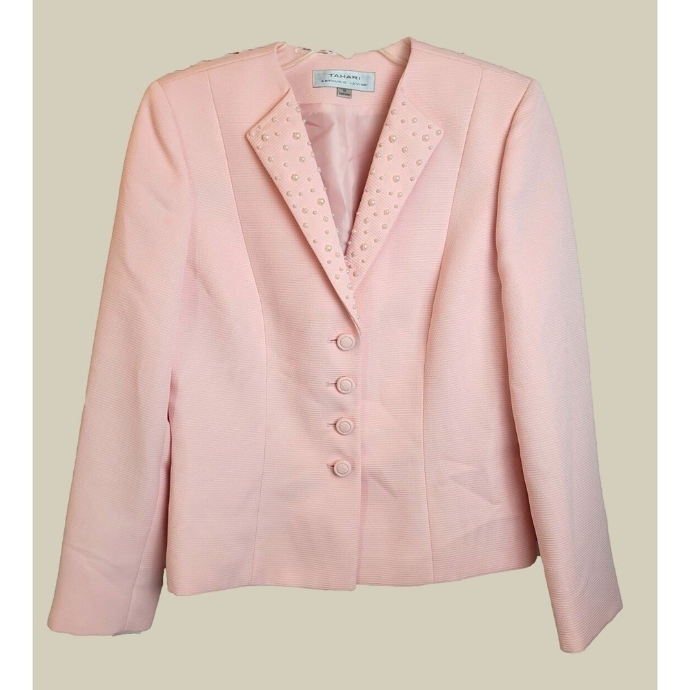 New Tahari Arthur S. Levine Beaded Blazer Jacket Career Professional Pink 10